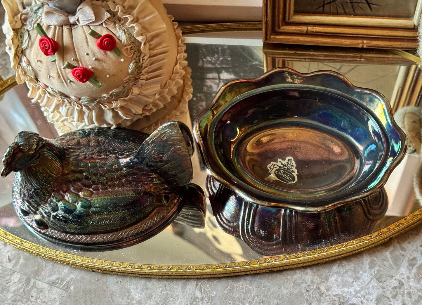 Vintage Fenton Glass Hen on Nest dish