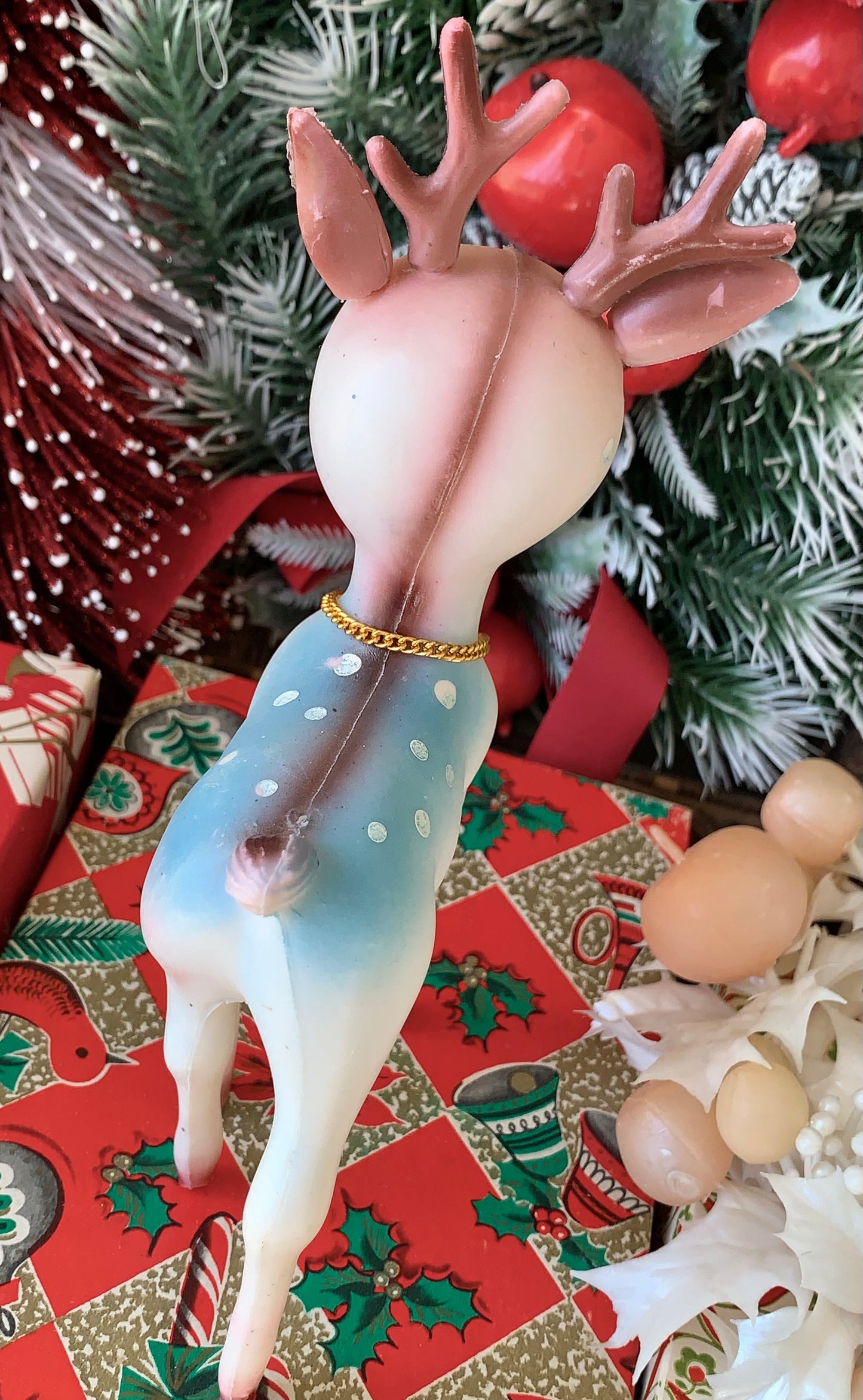 Vintage blue Christmas reindeer