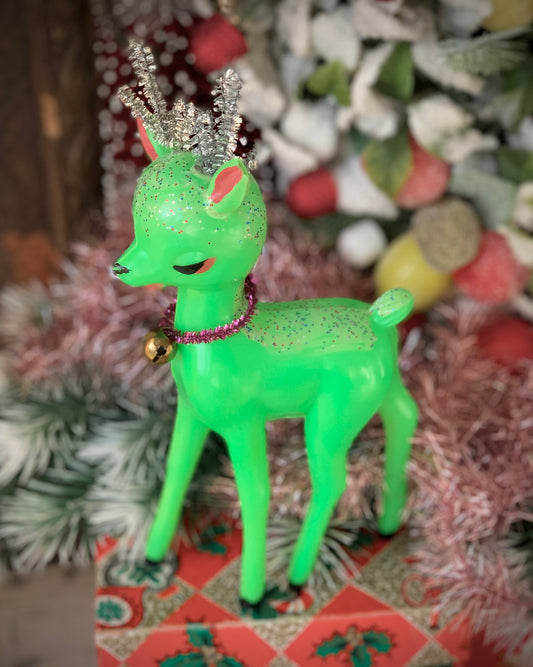 Vintage green plastic Christmas reindeer