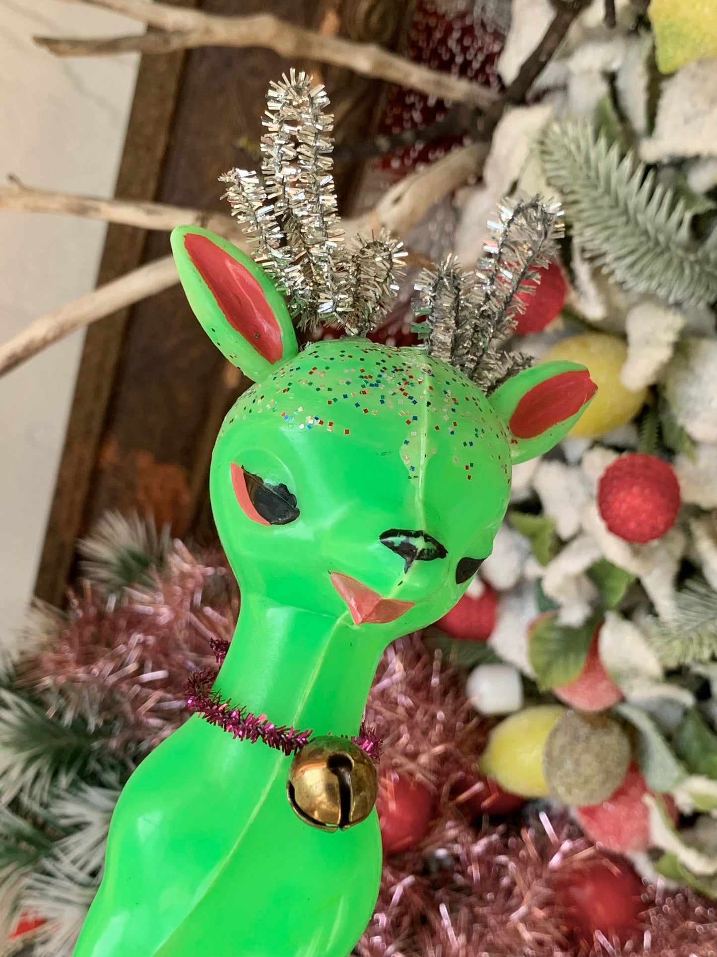 Vintage green plastic Christmas reindeer