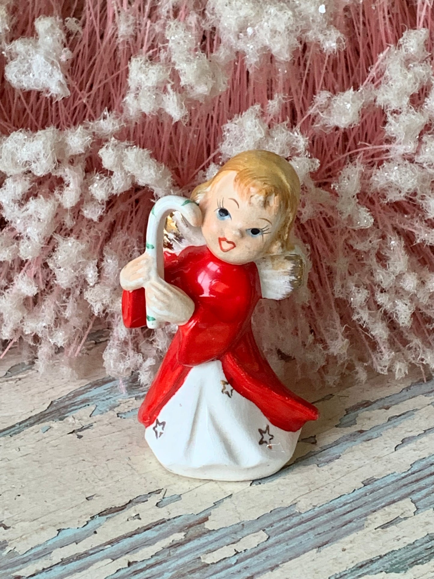 Vintage candy cane angel Christmas figurine
