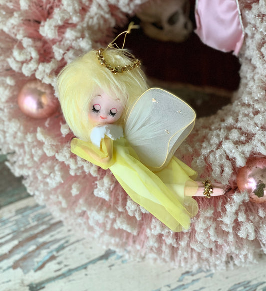 Vintage Forsum yellow angel ornament blond pixie fairy