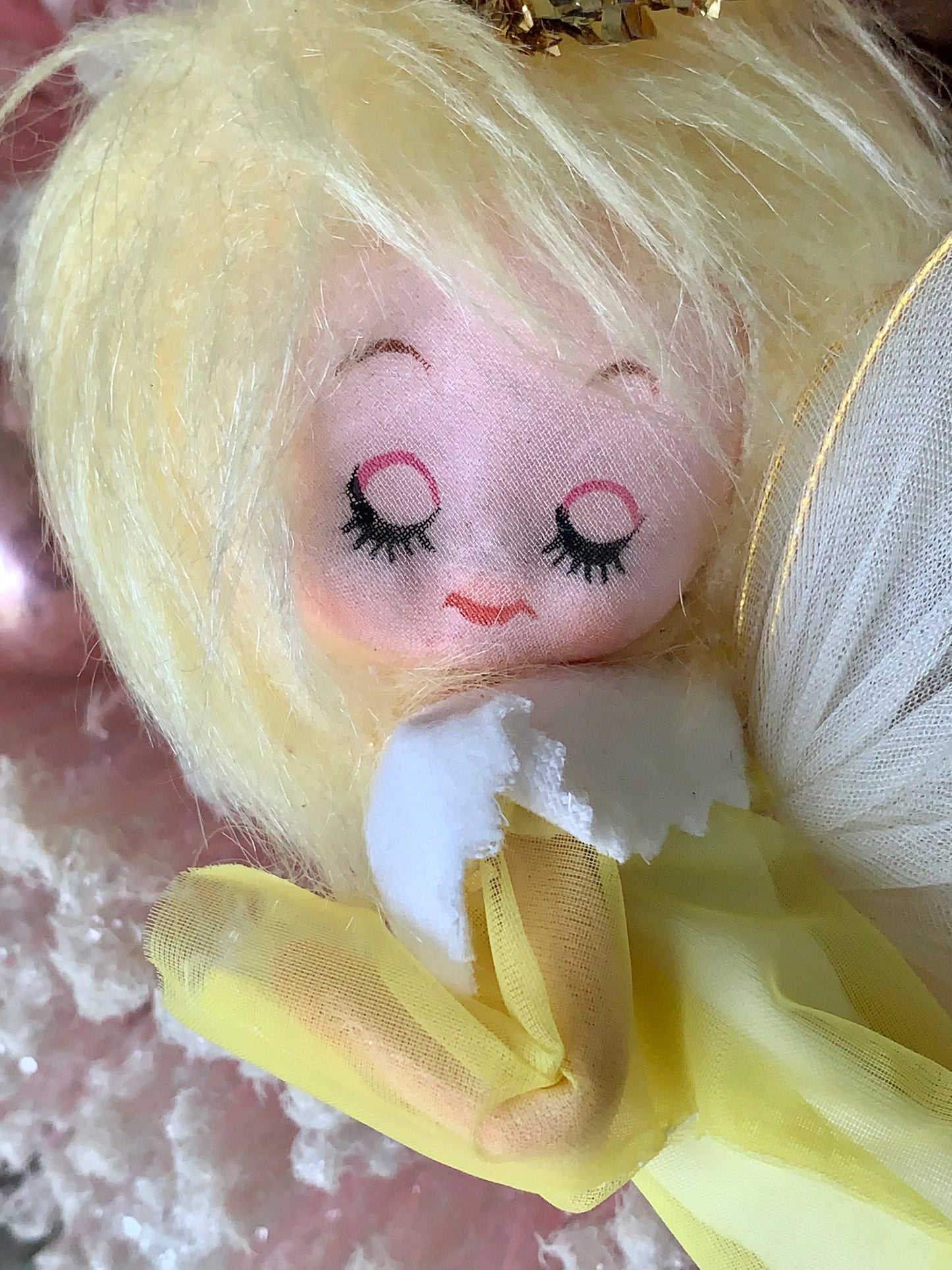 Vintage Forsum yellow angel ornament blond pixie fairy