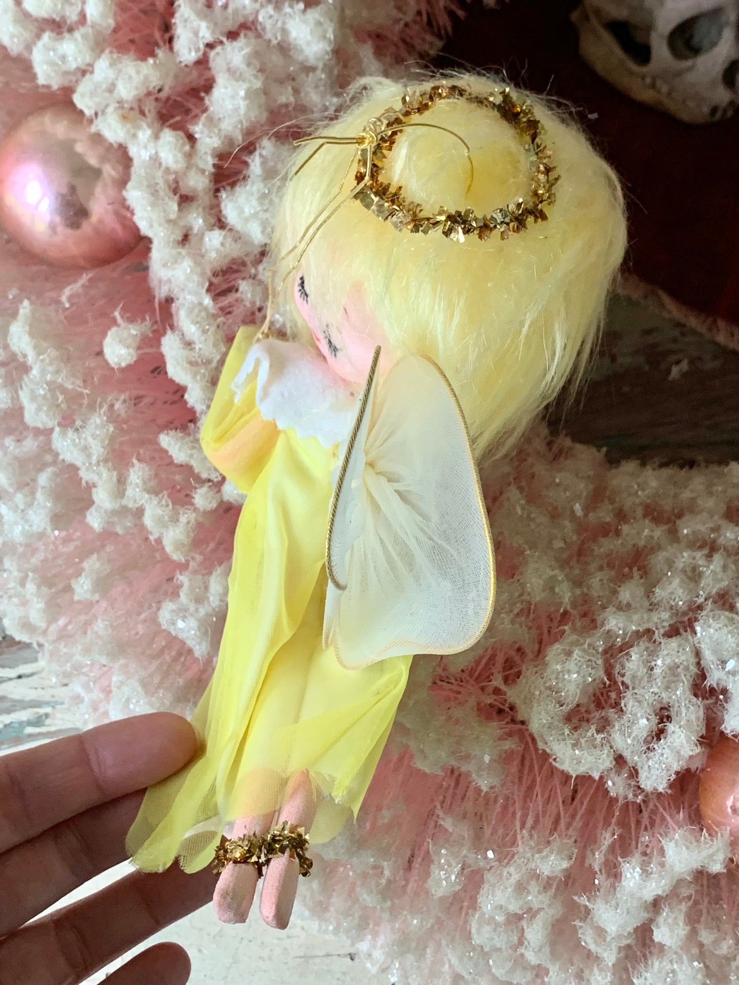 Vintage Forsum yellow angel ornament blond pixie fairy