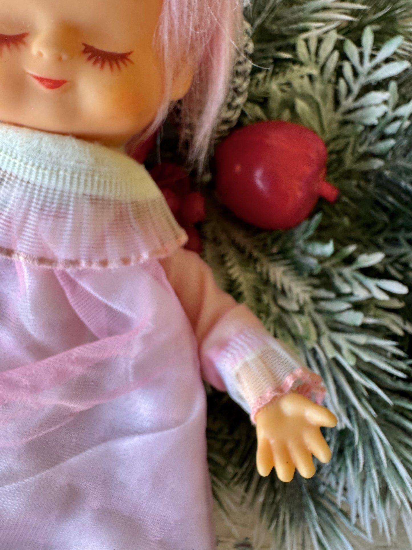Vintage pink hair Christmas angel ornament