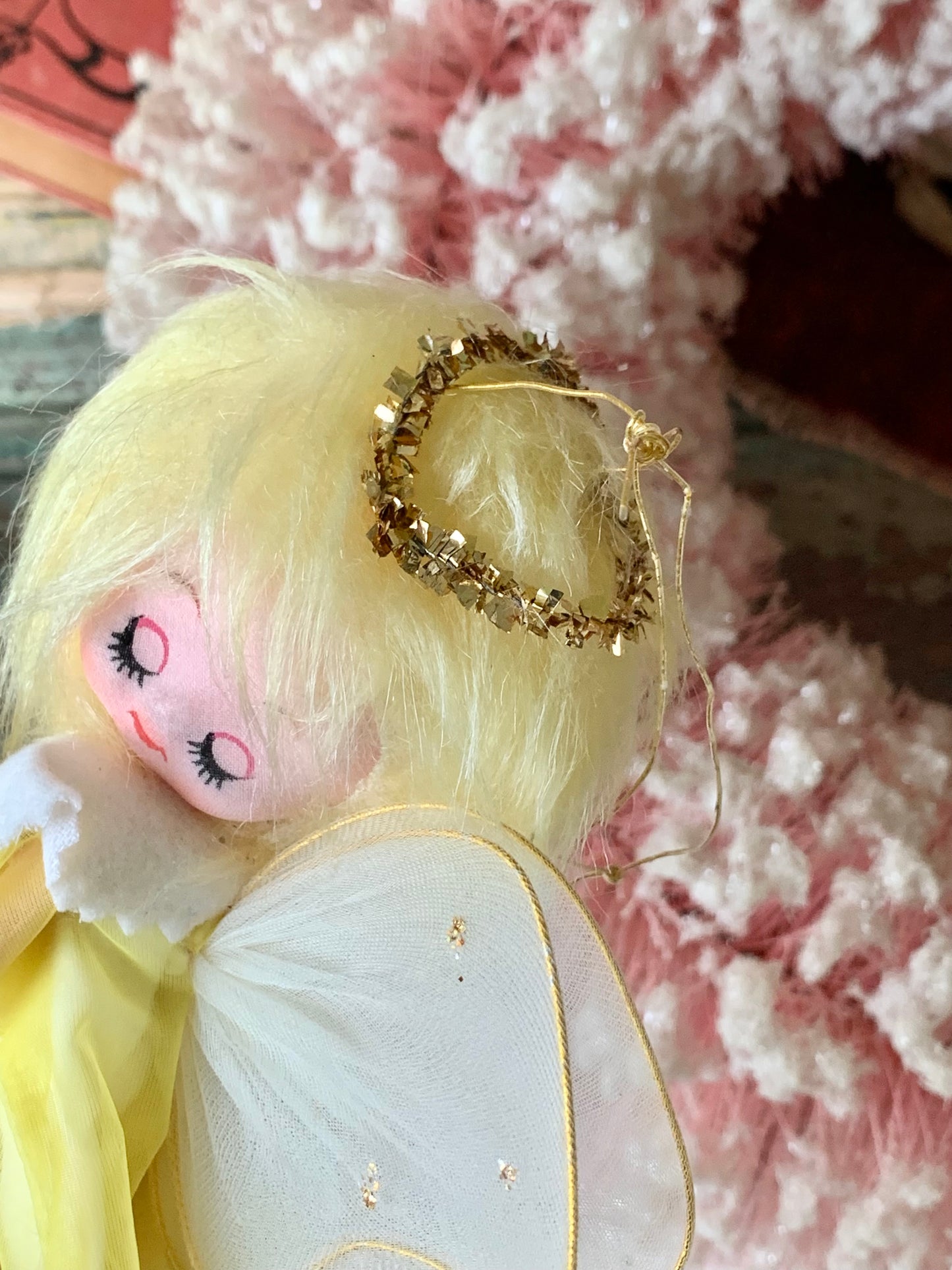 Vintage Forsum yellow angel ornament blond pixie fairy