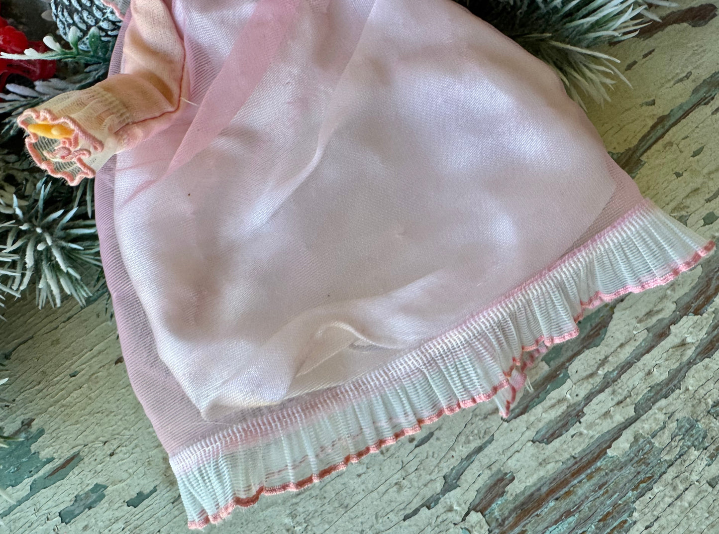 Vintage pink hair Christmas angel ornament