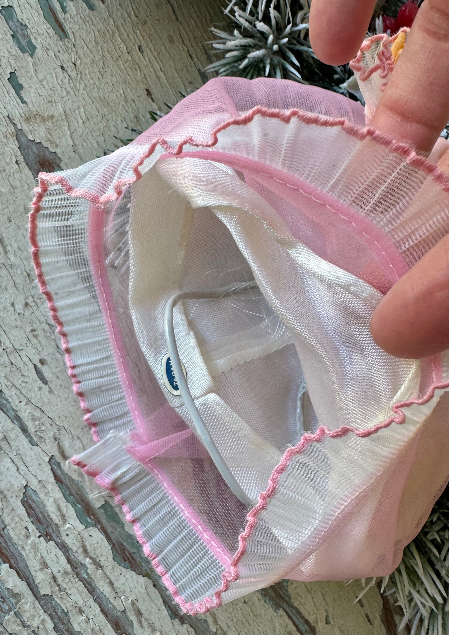 Vintage pink hair Christmas angel ornament