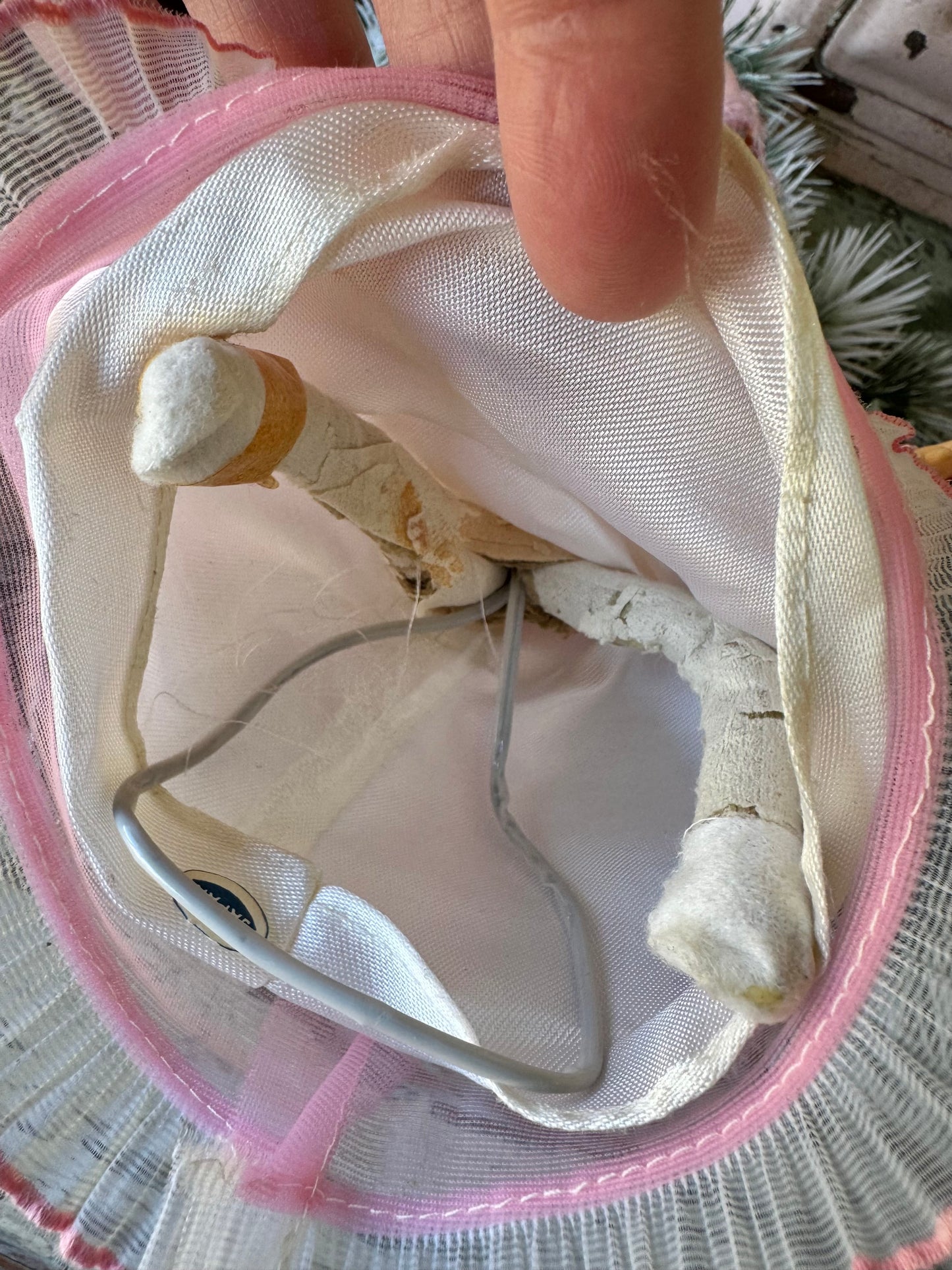 Vintage pink hair Christmas angel ornament