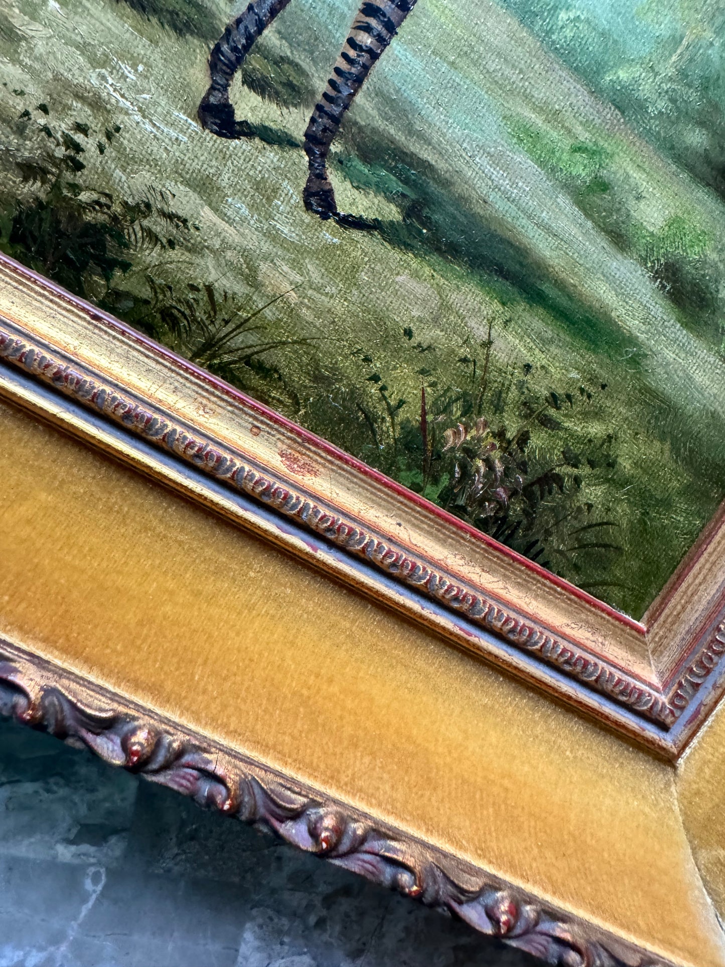 Vintage painting zebra wild animal signed framed art