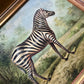 Vintage painting zebra wild animal signed framed art