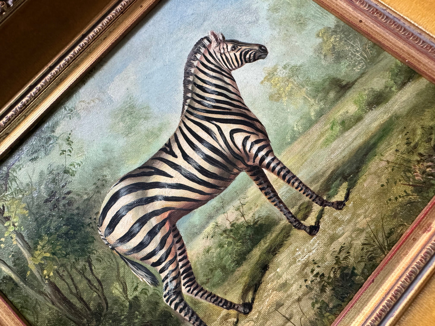 Vintage painting zebra wild animal signed framed art