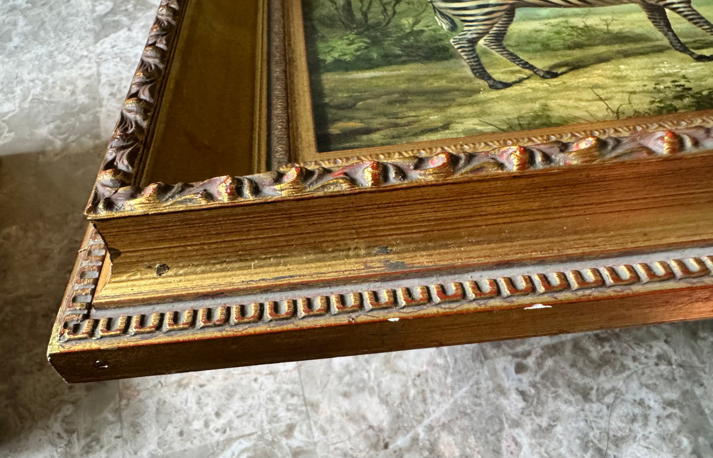 Vintage painting zebra wild animal signed framed art