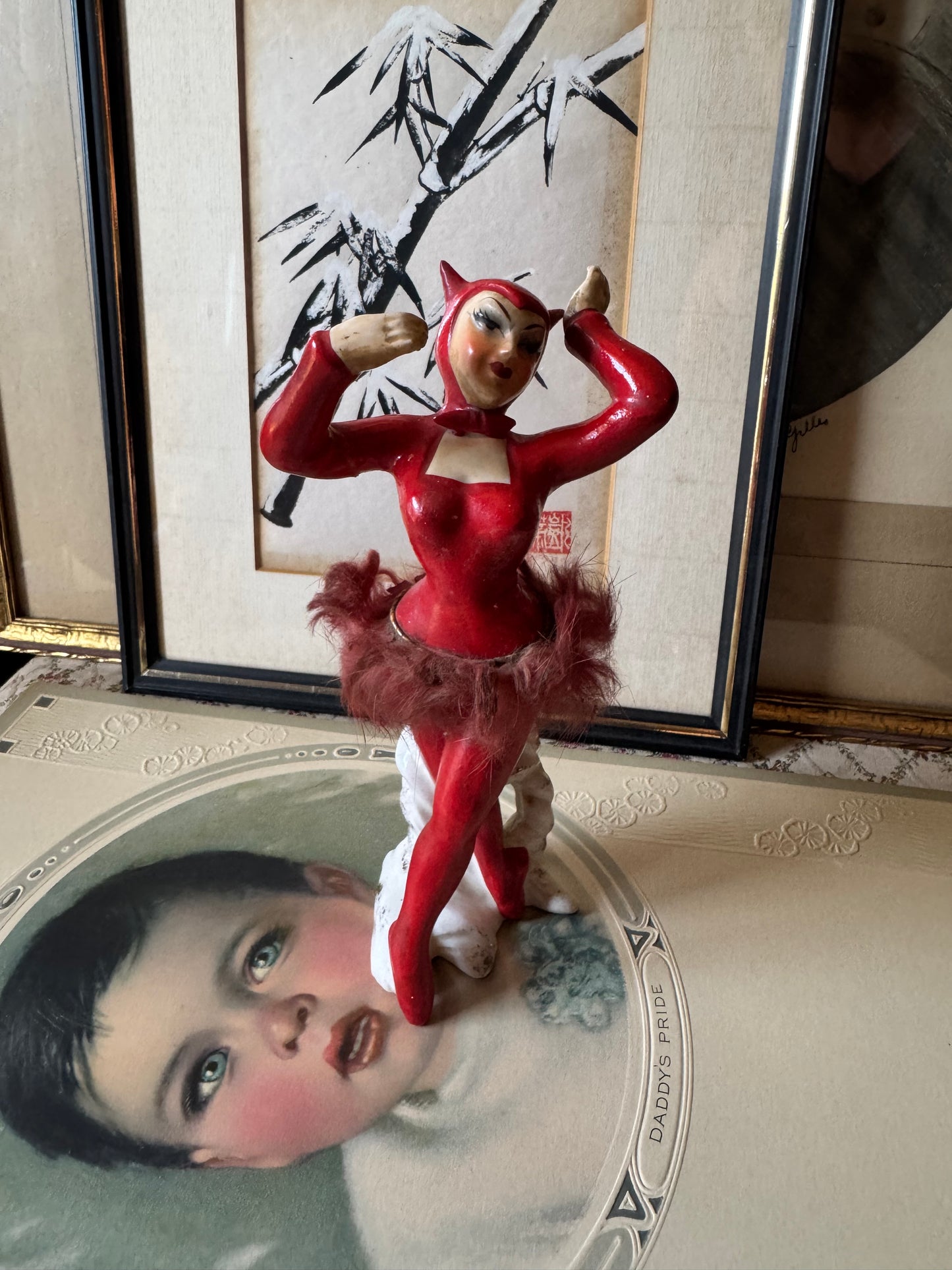 Vintage She devil ballerina ceramic dancer figurine
