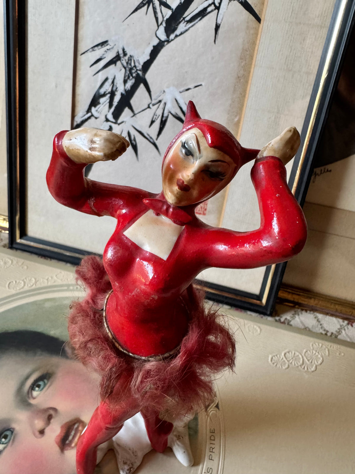 Vintage She devil ballerina ceramic dancer figurine