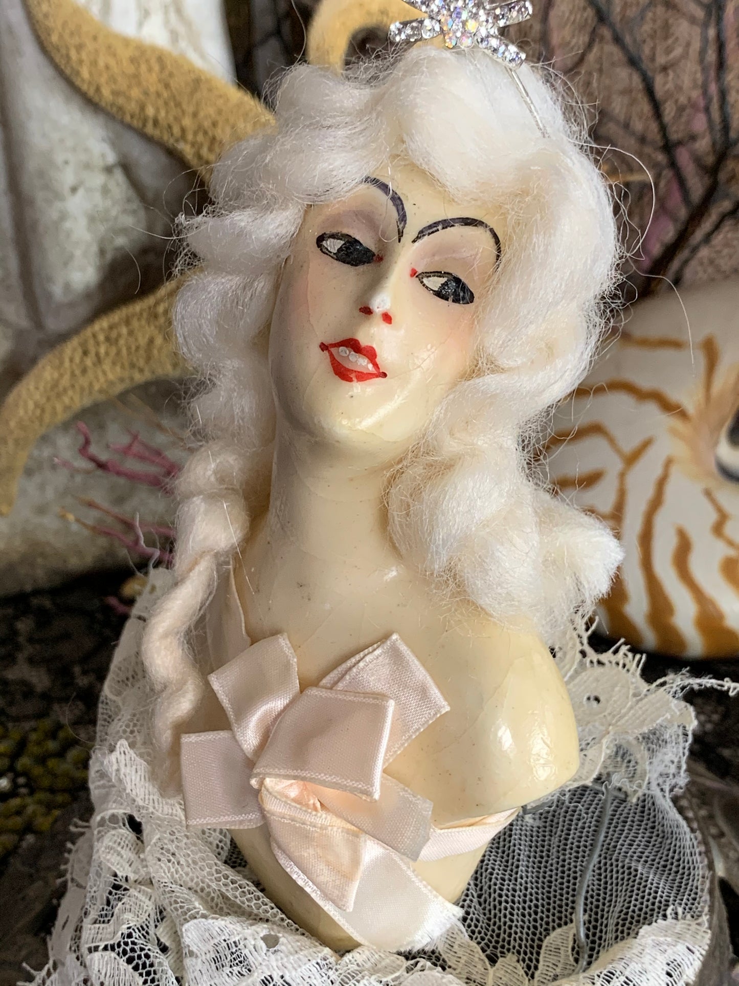 Vintage blond wax half doll