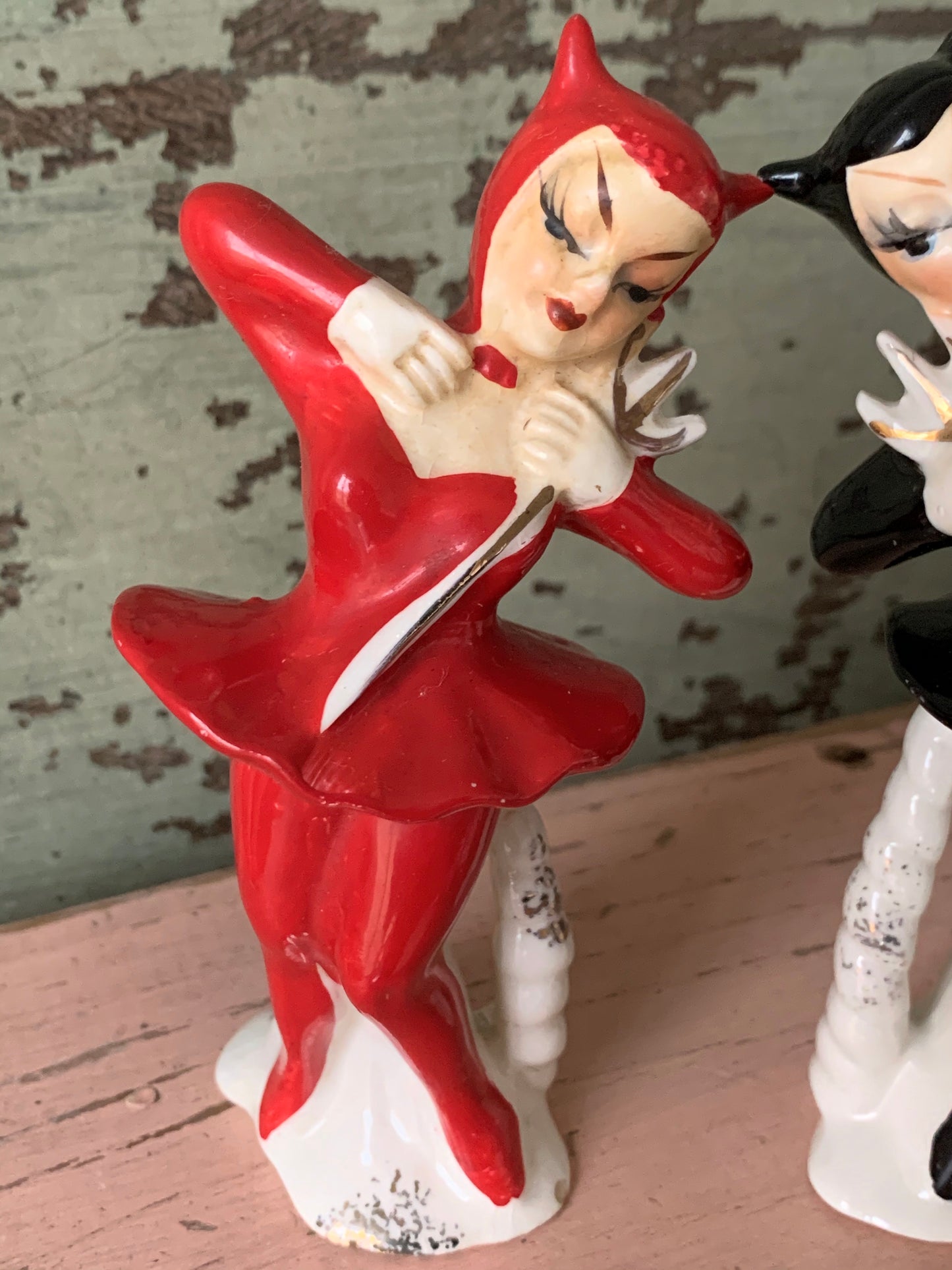 Vintage pair devil ballerina shakers