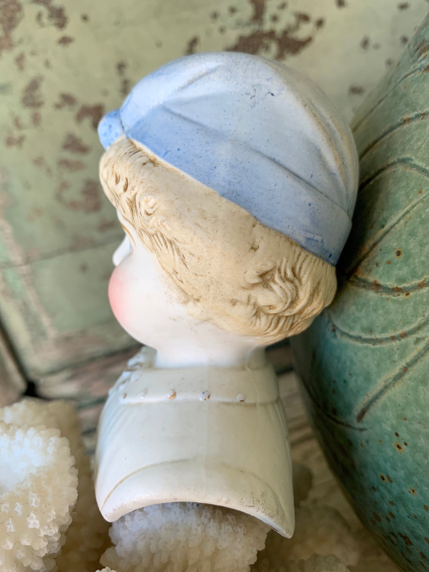 Antique blond porcelain china doll head