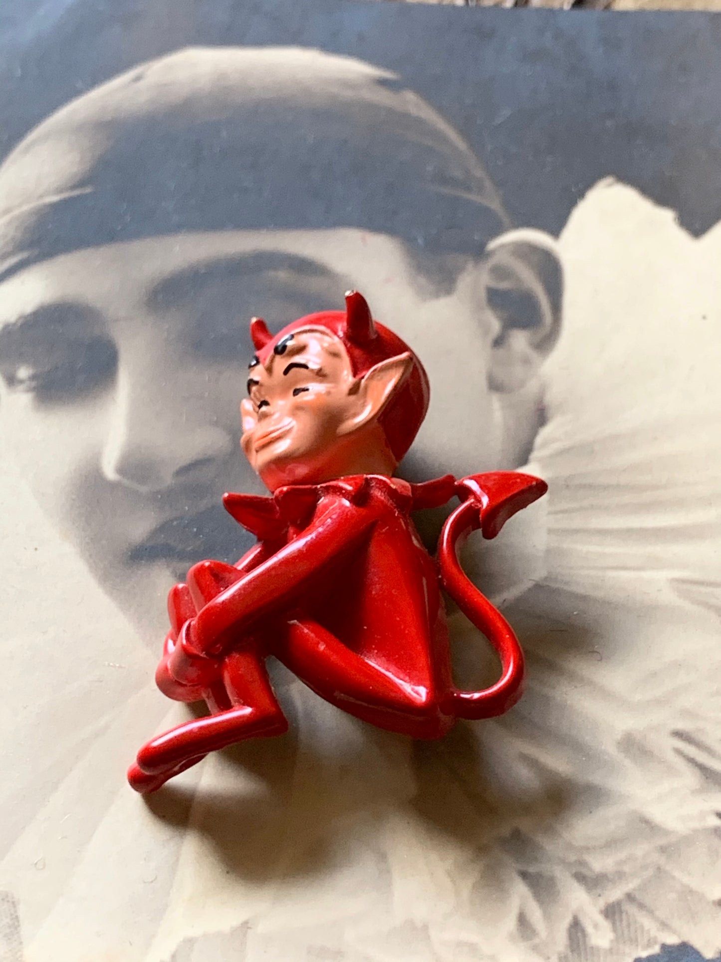 Vintage winking devil pixie pin