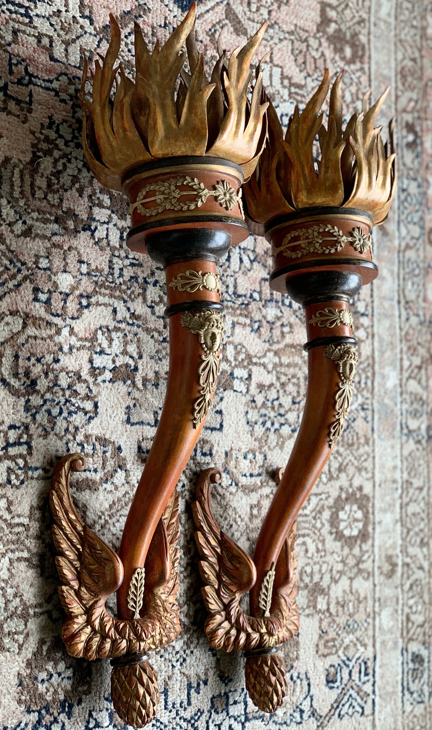 Vintage pair Italian torch sconces