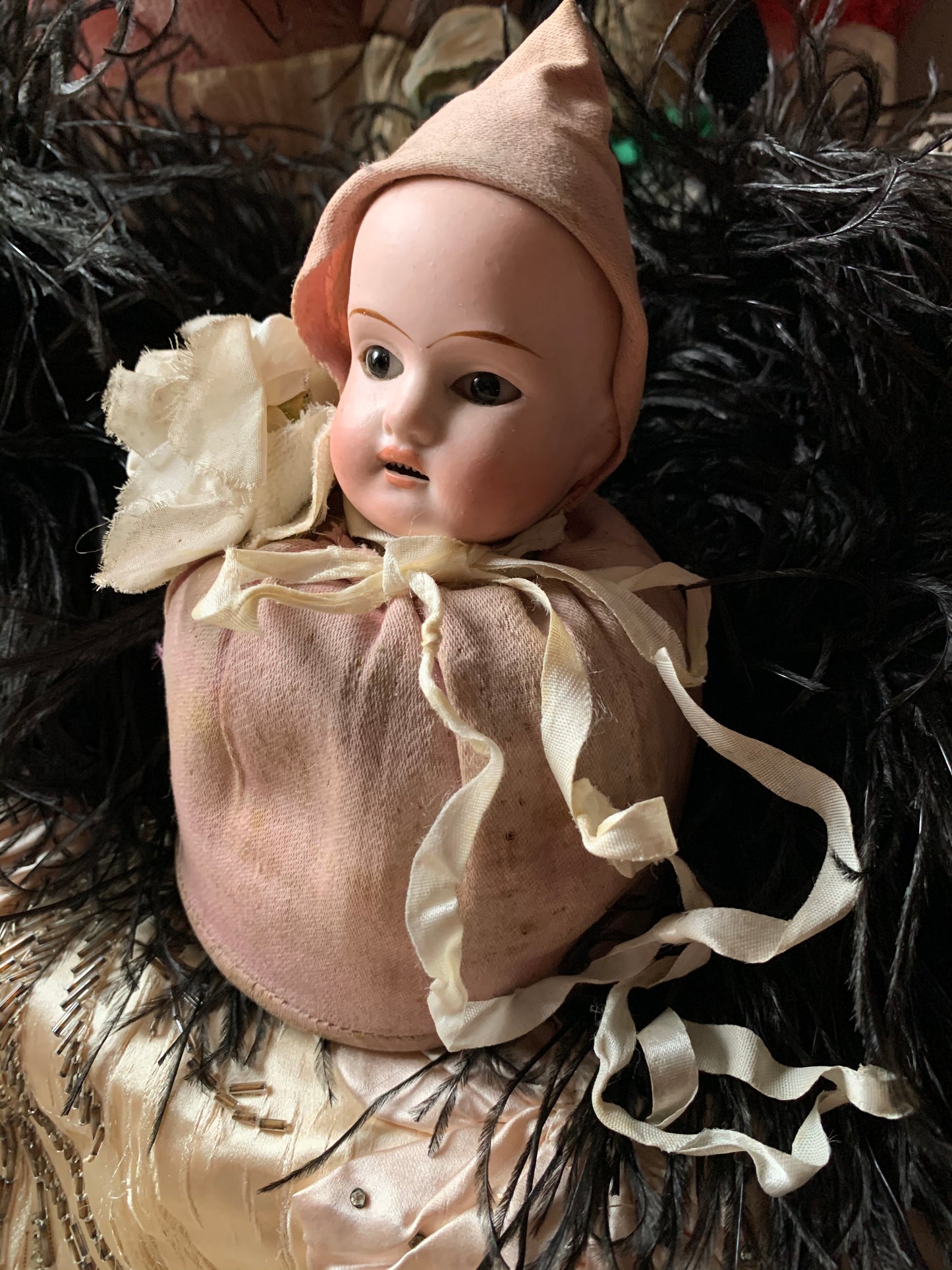 Antique doll head pincushion
