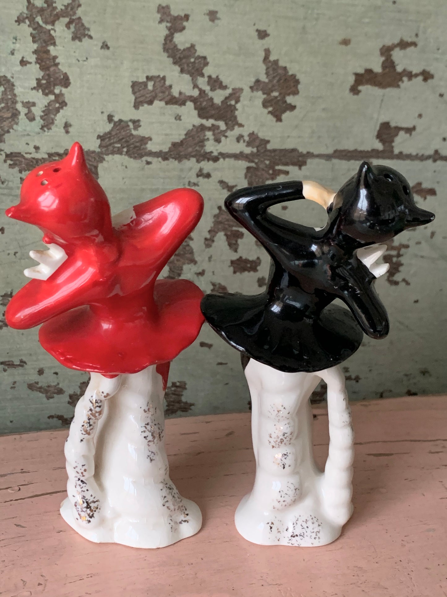 Vintage pair devil ballerina shakers