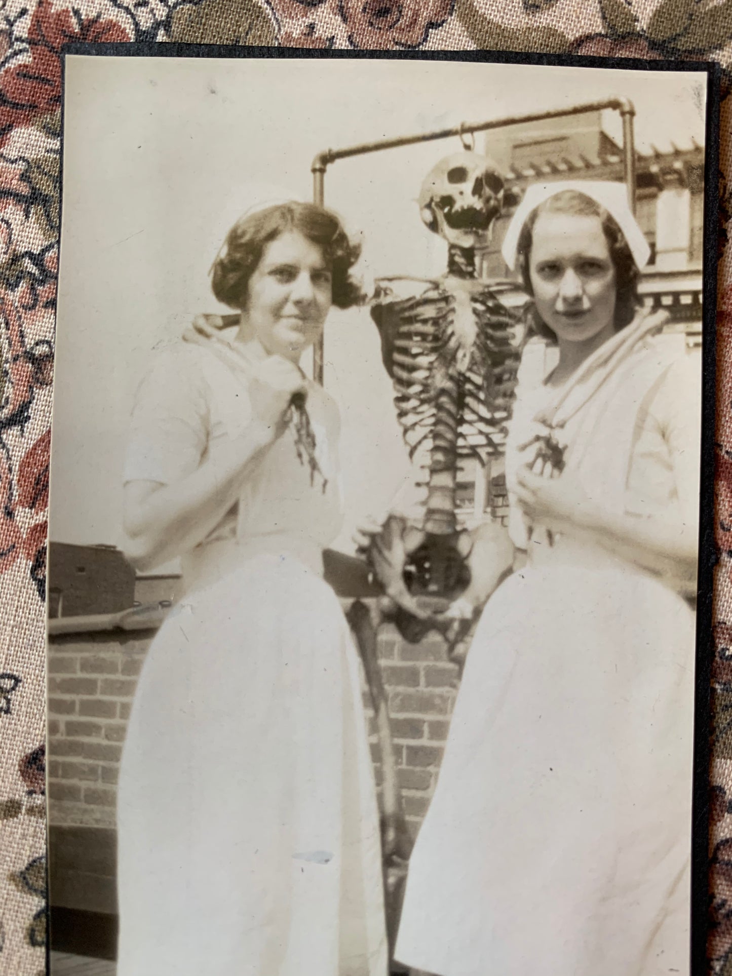 Vintage girls with skeleton photo
