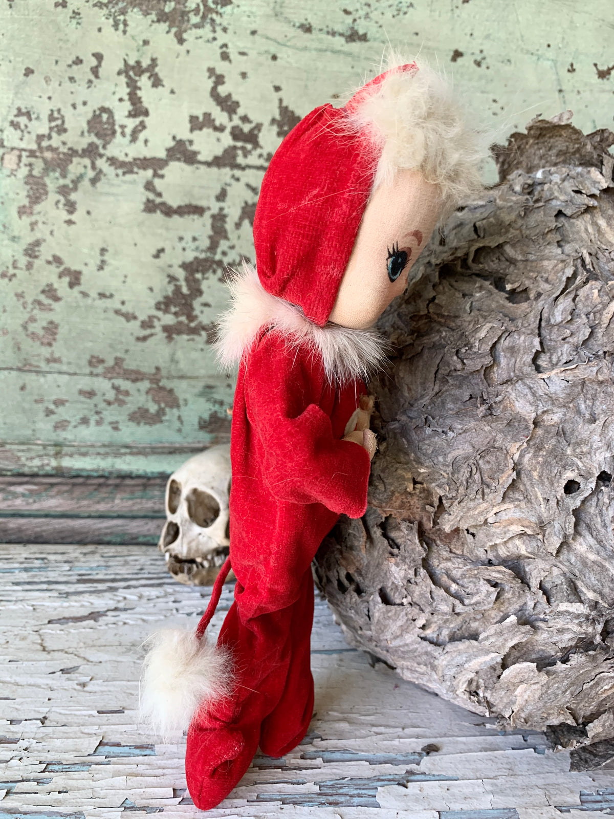 Vintage Holiday Fair winking devil stockinette pixie doll