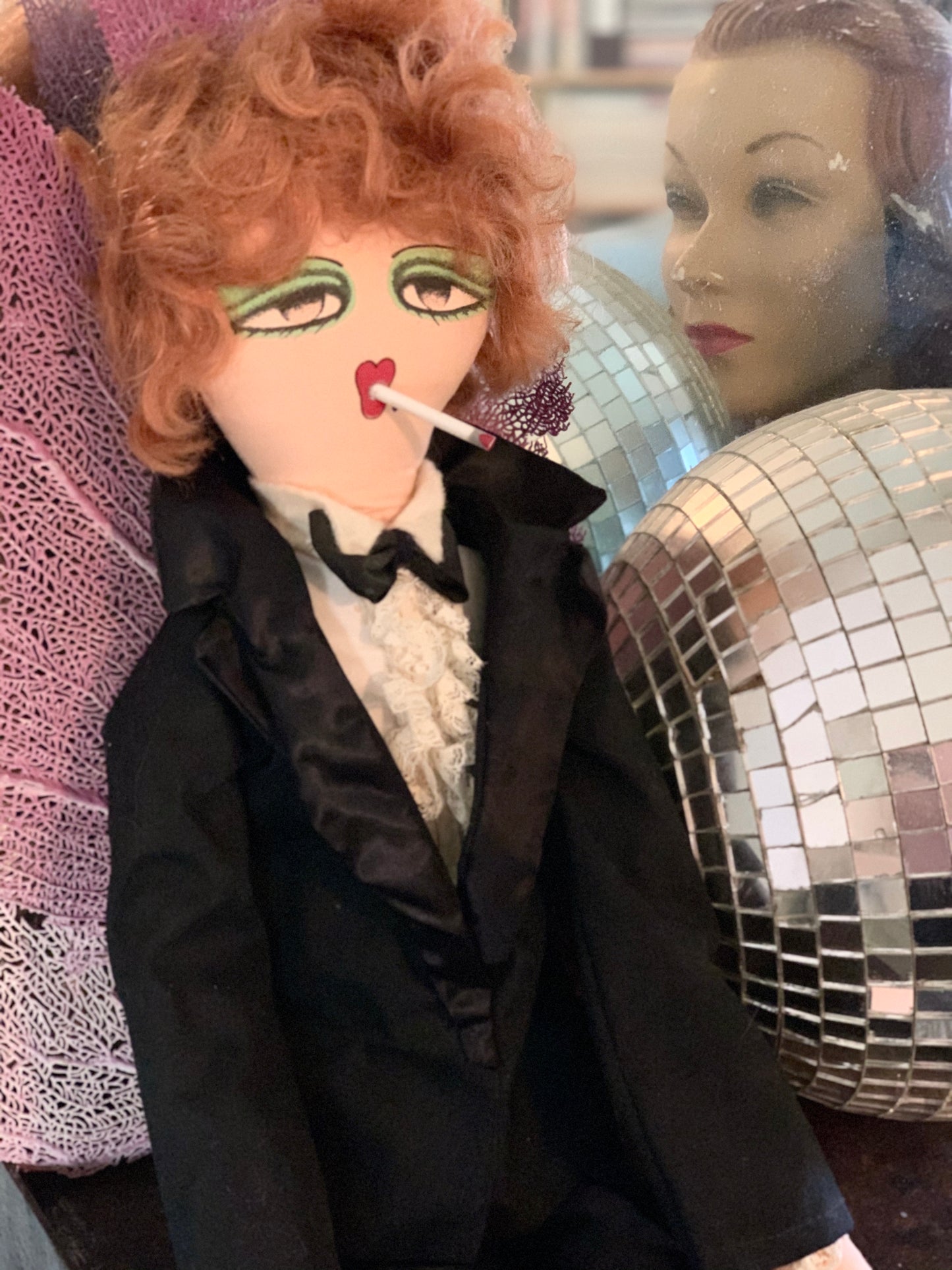 Vintage smoker Happenings boudoir doll in tuxedo