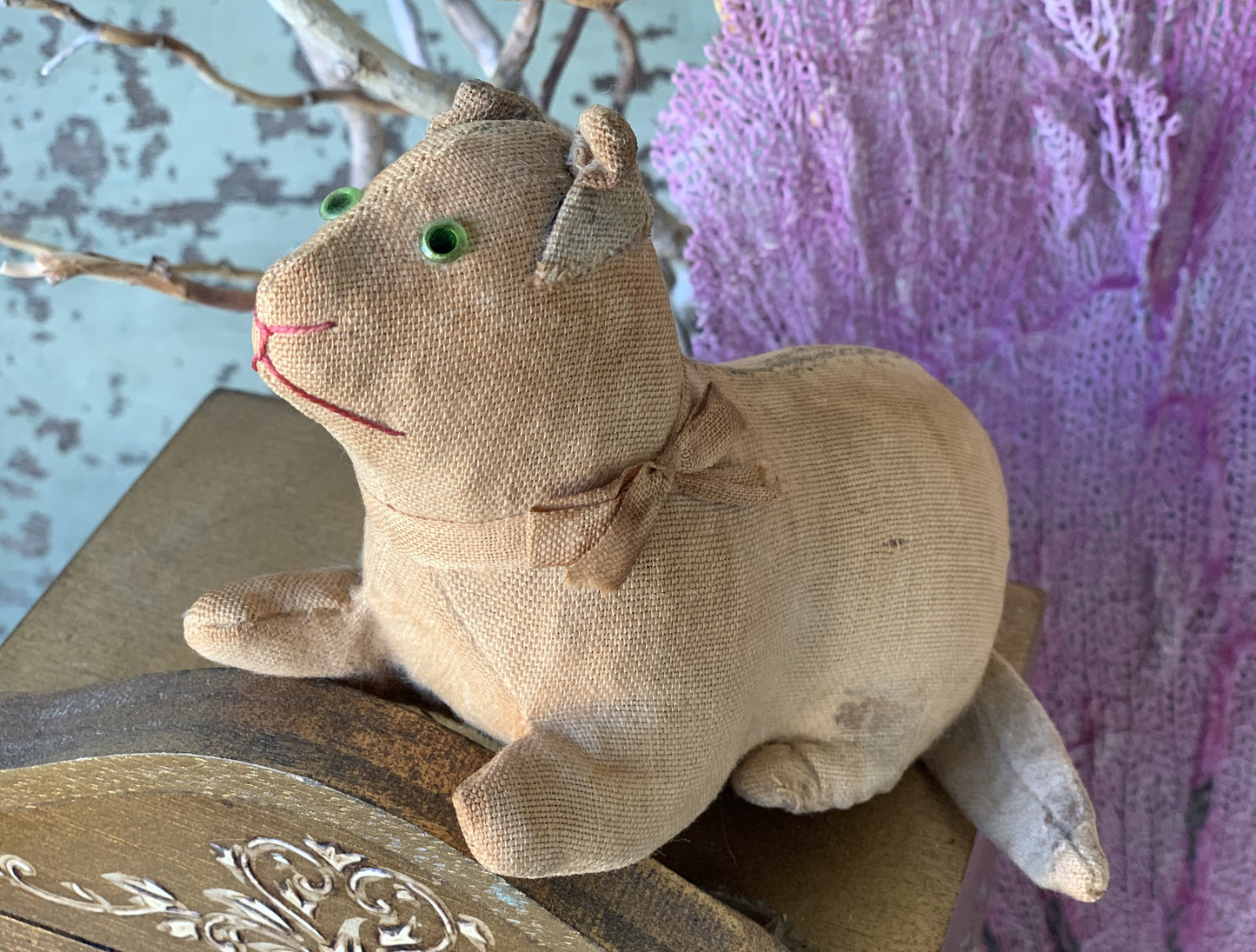 Vintage stuffed toy kitty with glass eyes