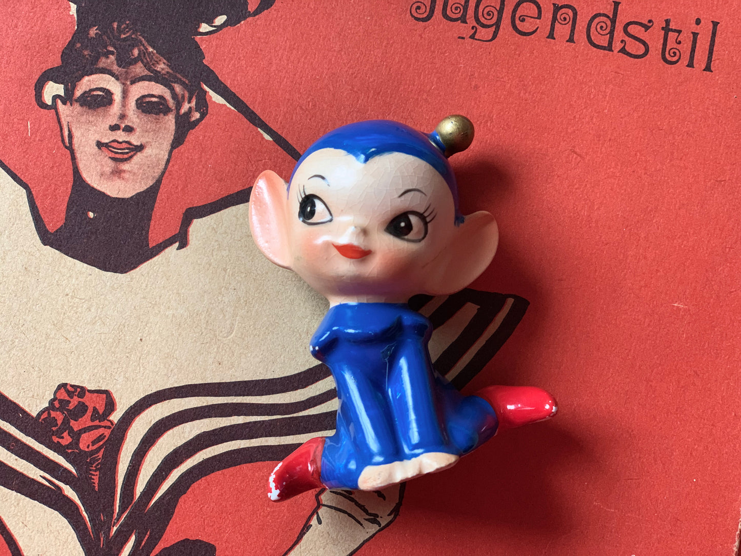 Vintage miniature blue elf figurine