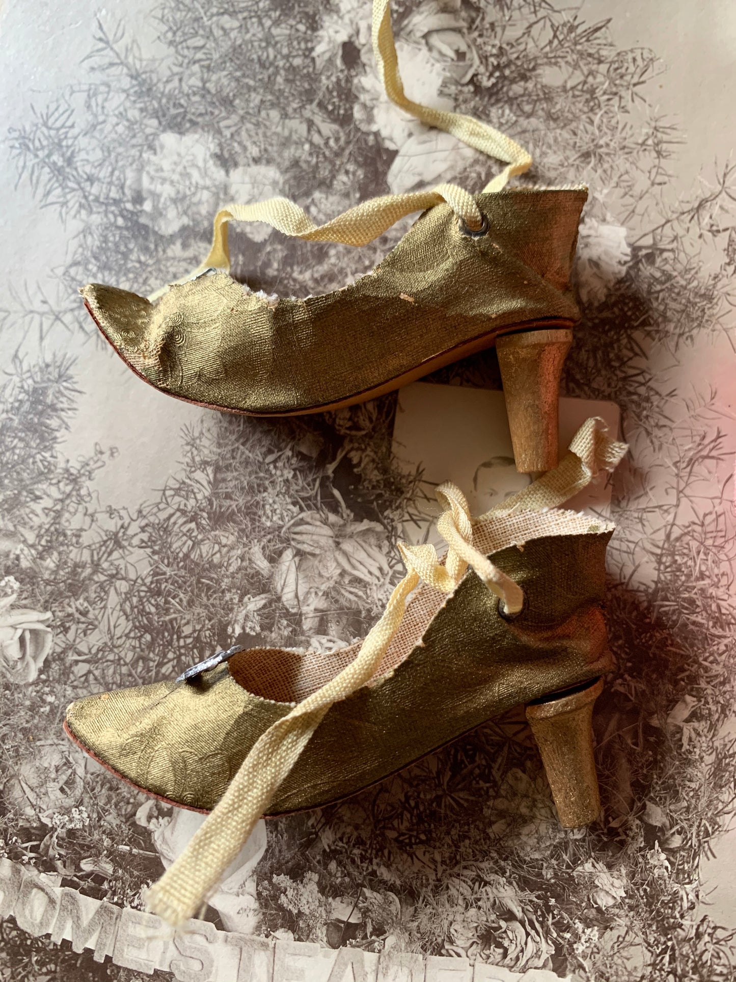 Vintage gold boudoir doll shoes