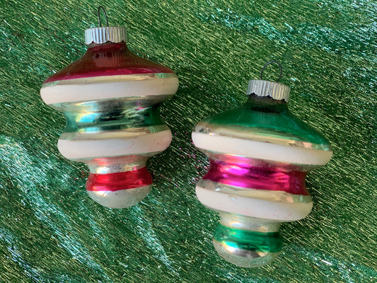 Vintage pair Shiny Brite retro ornaments