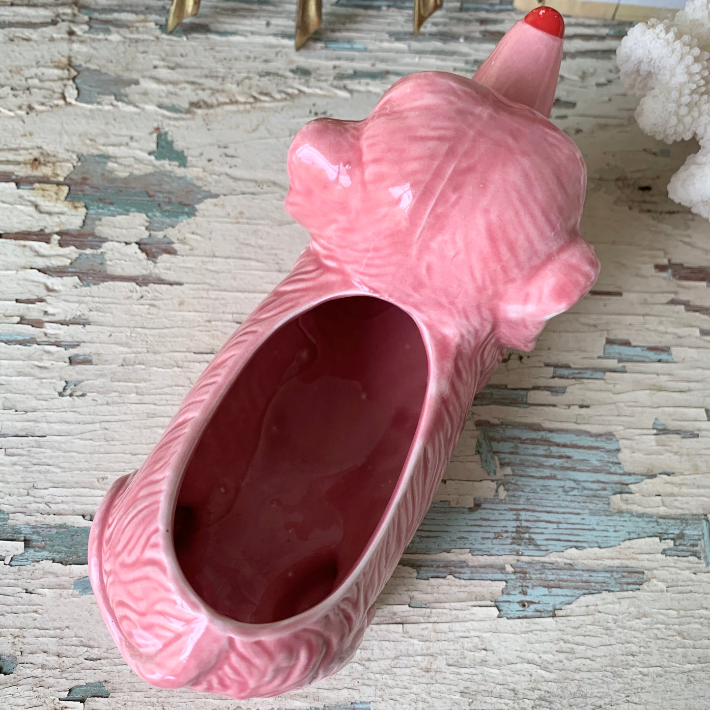 Vintage cute pink puppy ceramic Japan planter