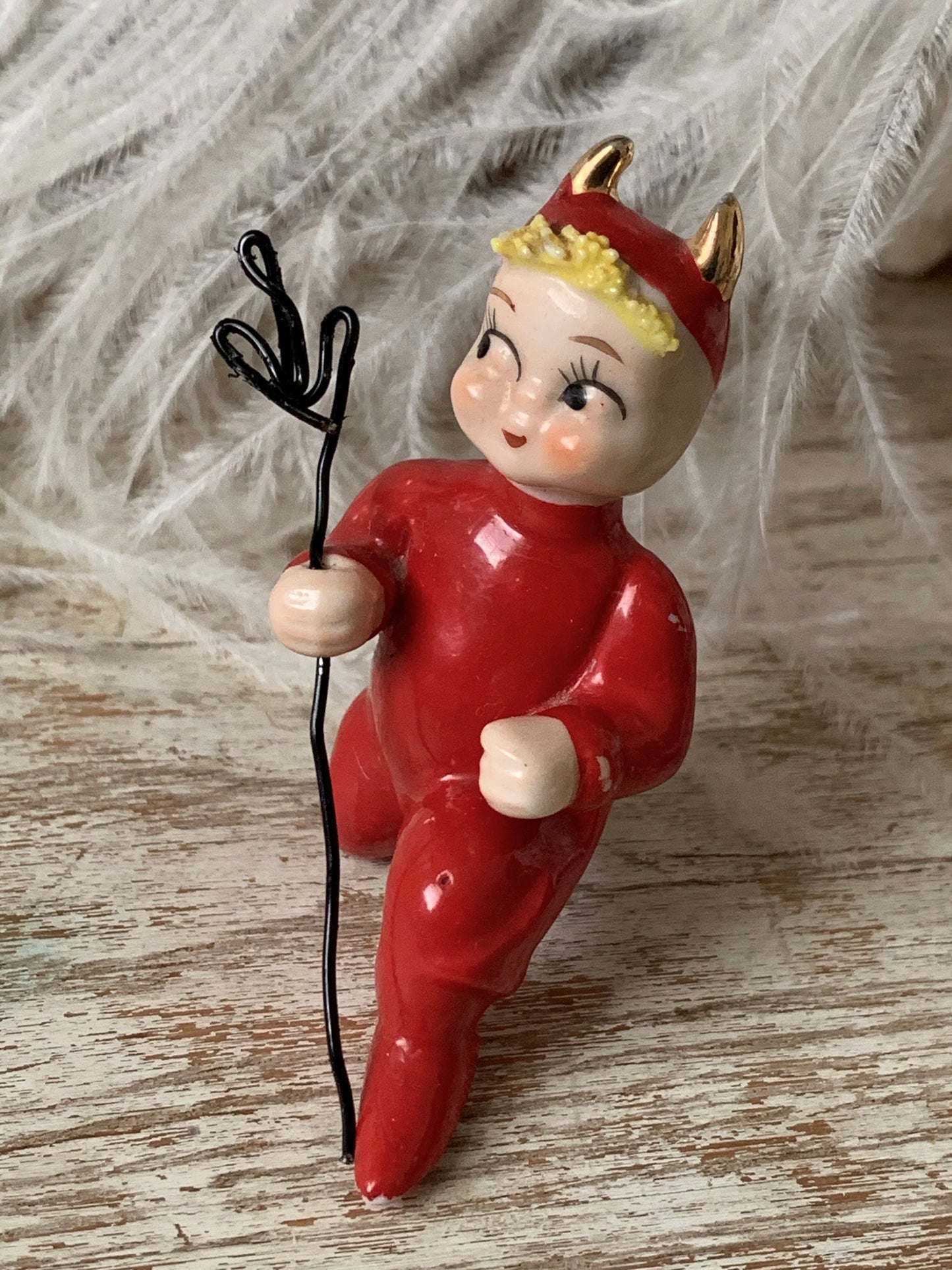 Vintage mini kneeling devil pixie figurine