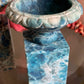 Vintage pair mini blue stone pedestal urns