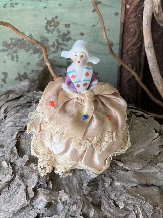 Vintage miniature half doll pincushion