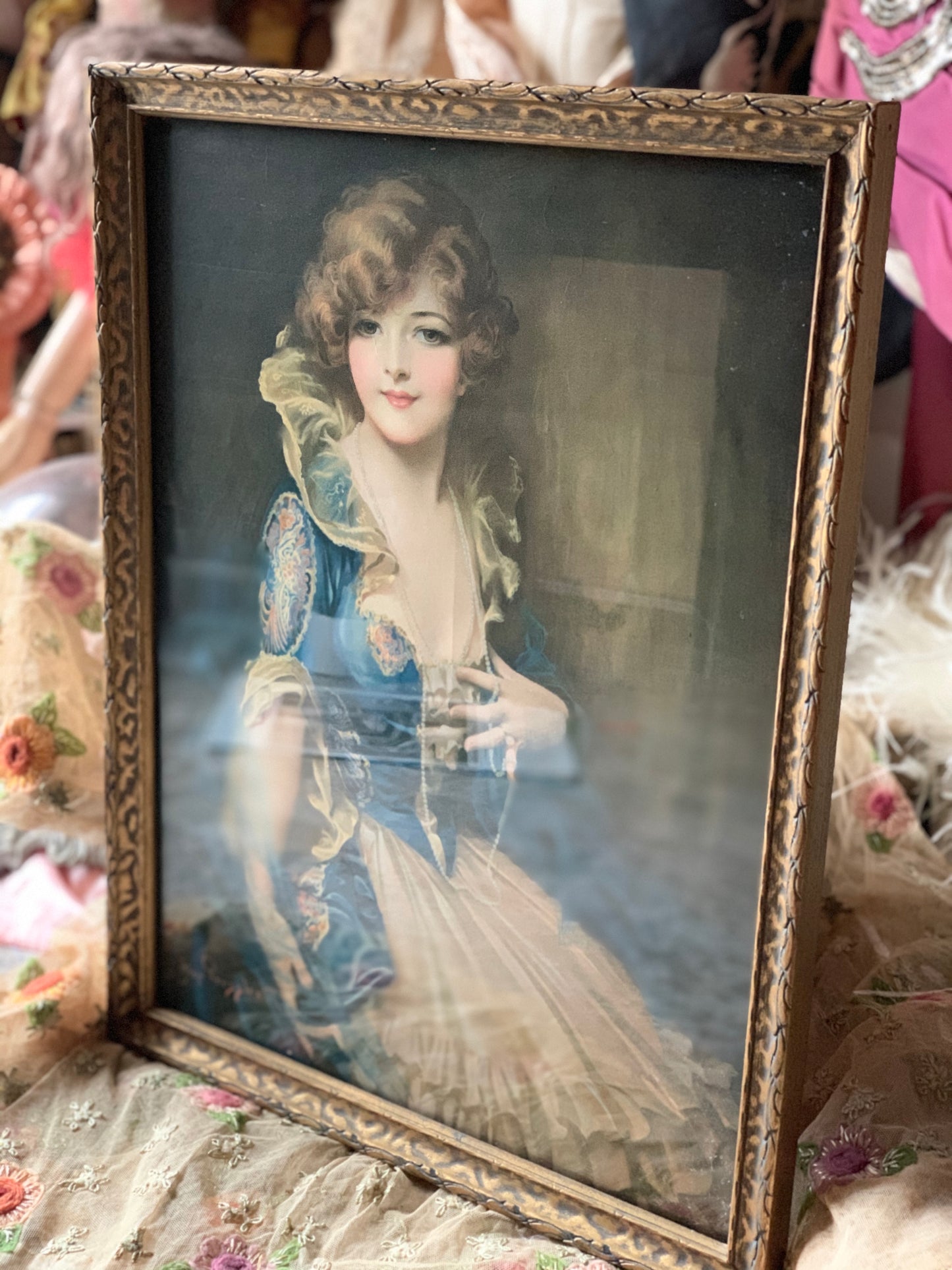 Vintage framed lady print