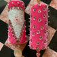 Vintage  set pink velvet beaded handmade Christmas ornaments
