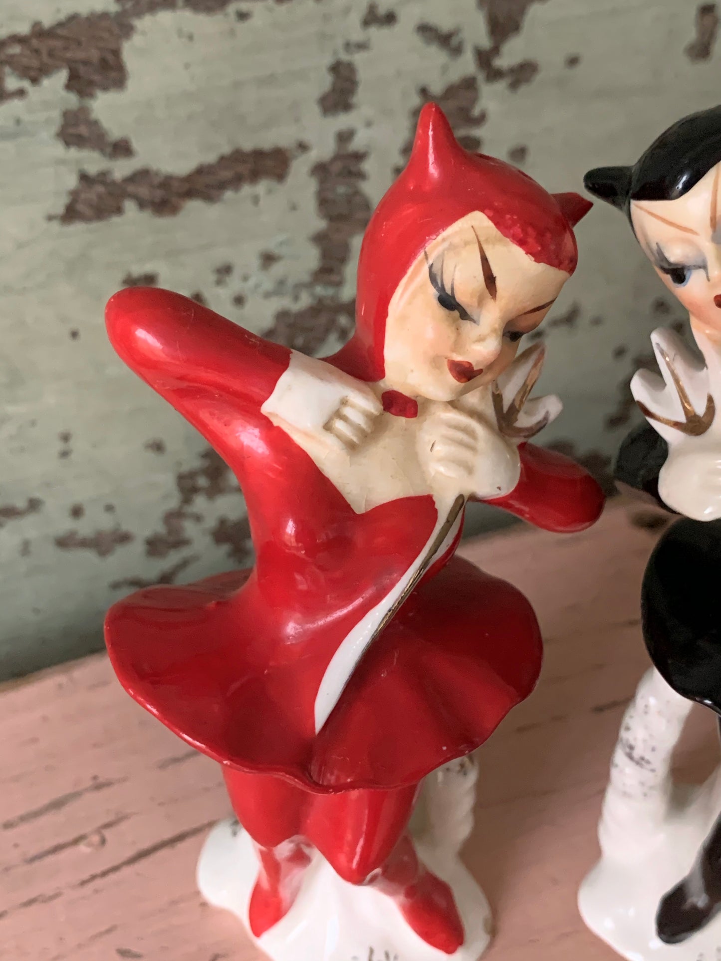 Vintage pair devil ballerina shakers