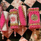 Vintage set pink velvet beaded handmade retro Christmas ornaments