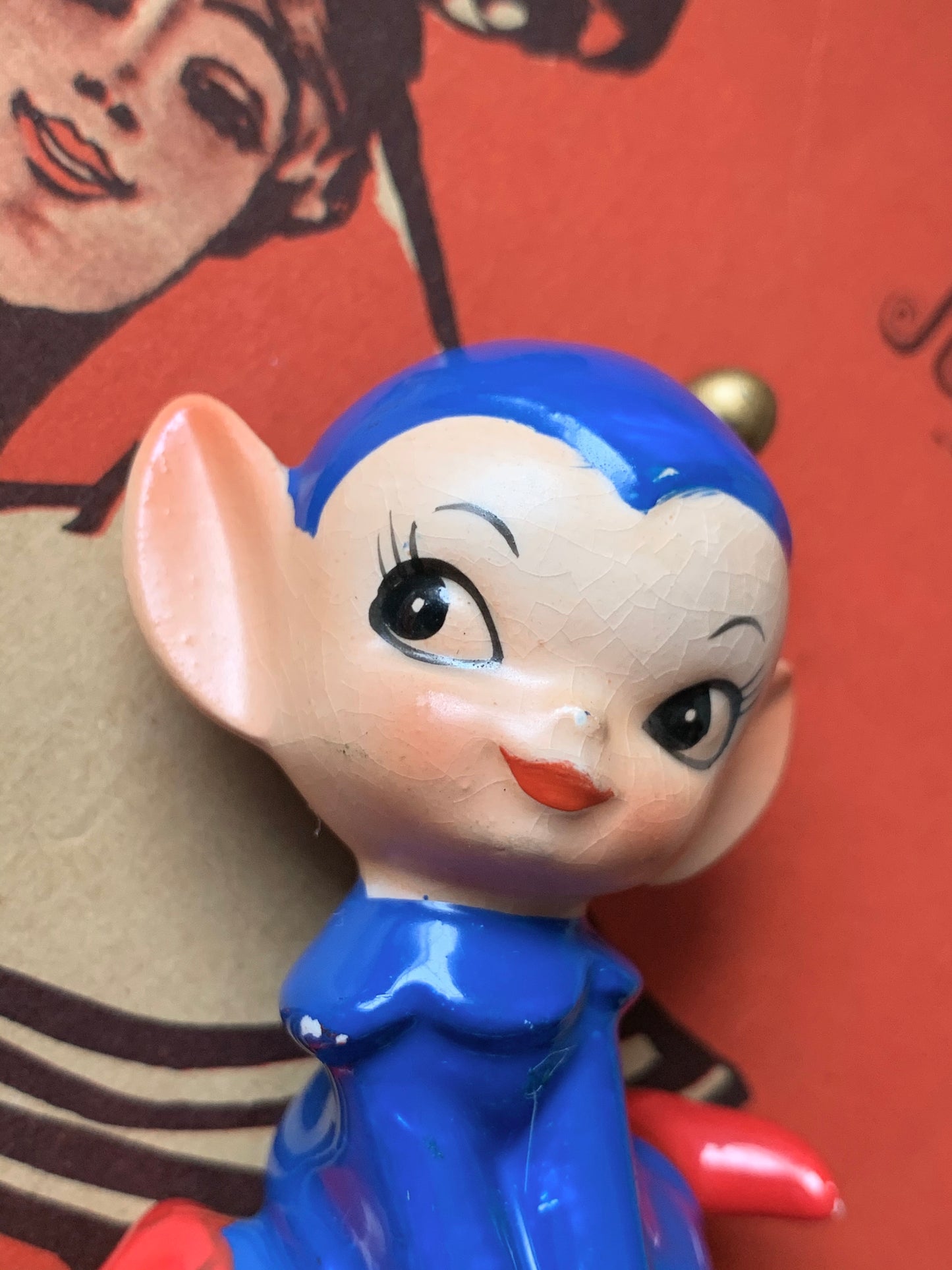 Vintage miniature blue elf figurine