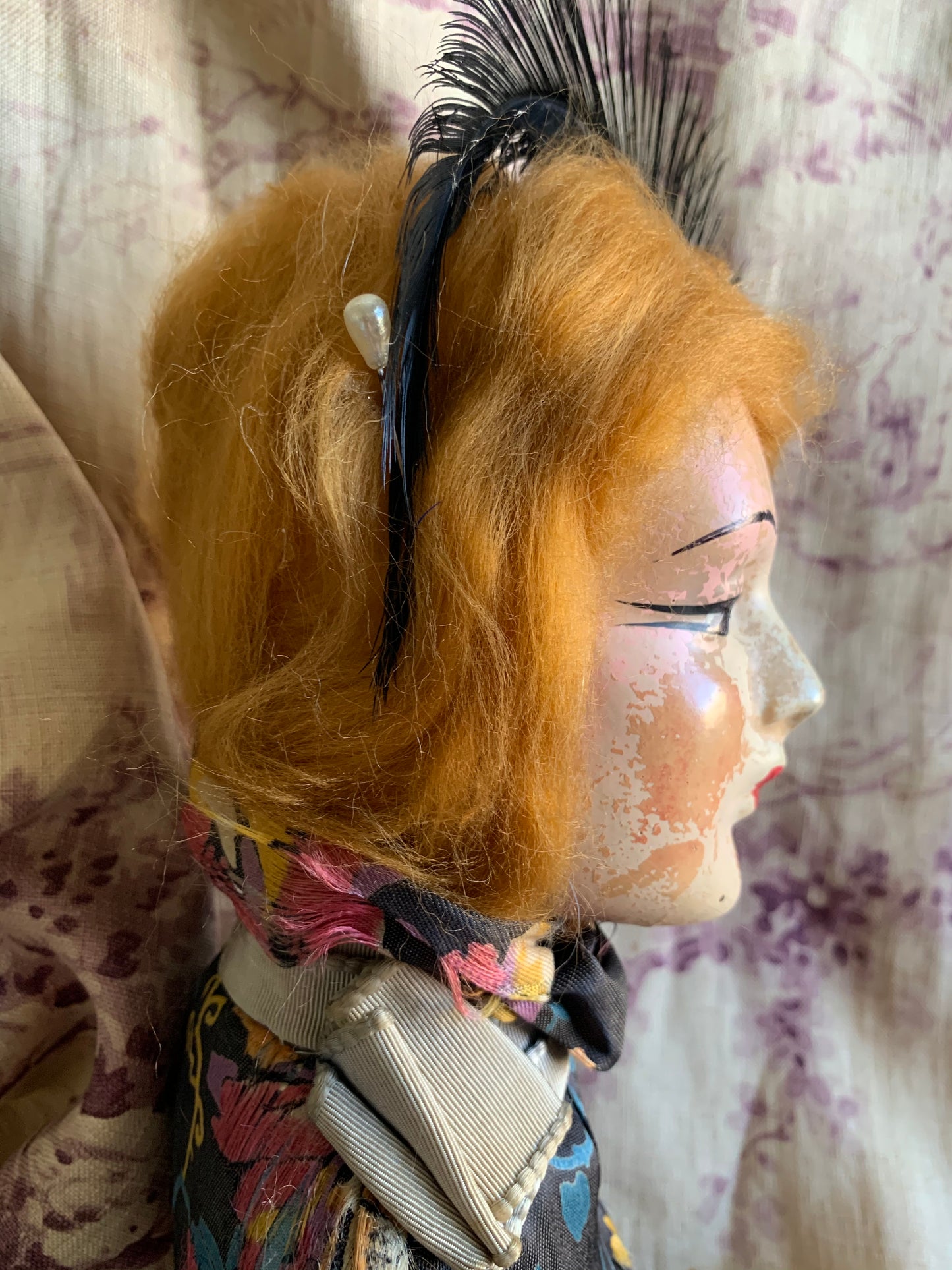 Vintage boudoir doll floral cloth body