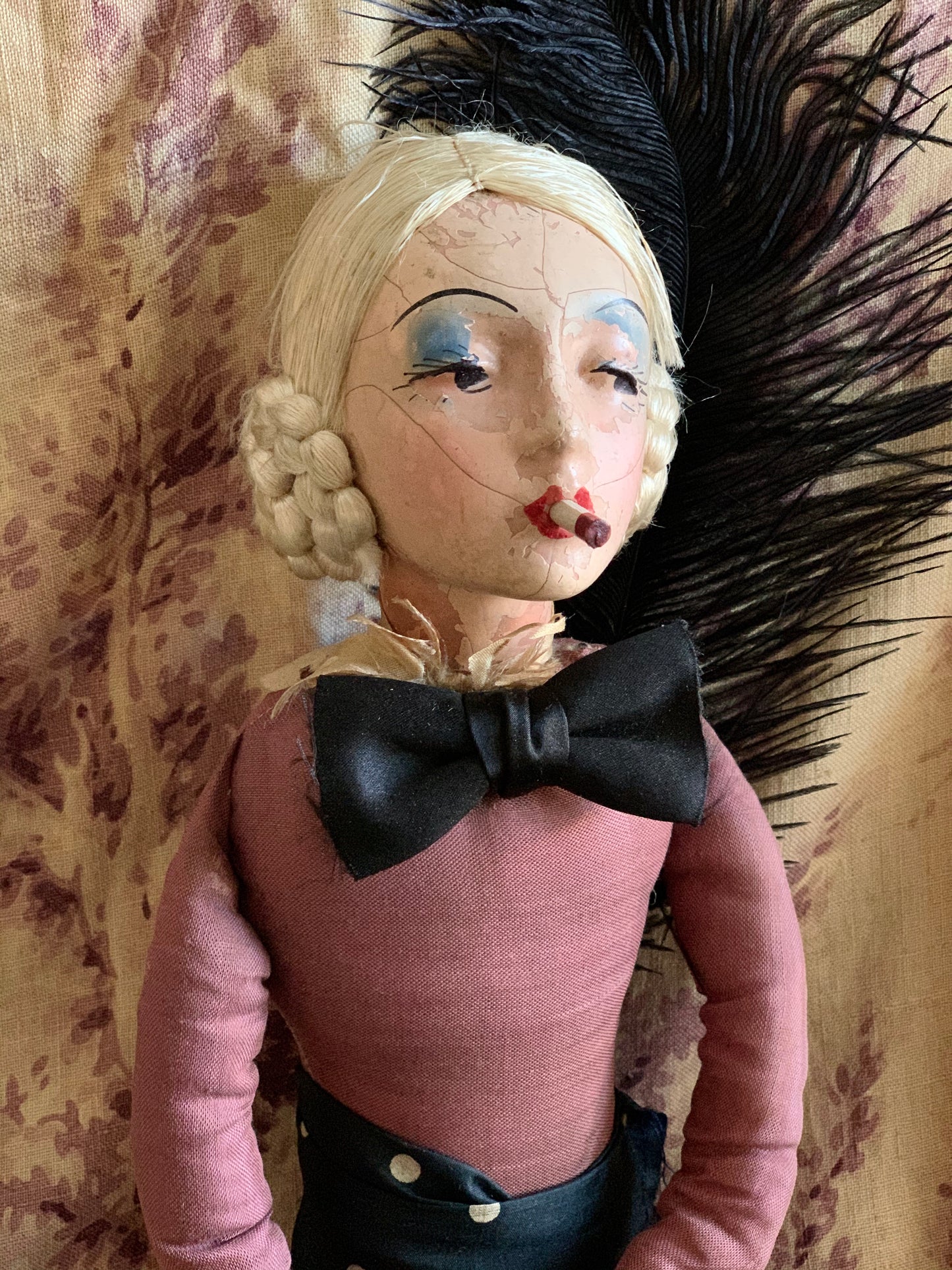 Vintage shabby smoker flapper boudoir doll
