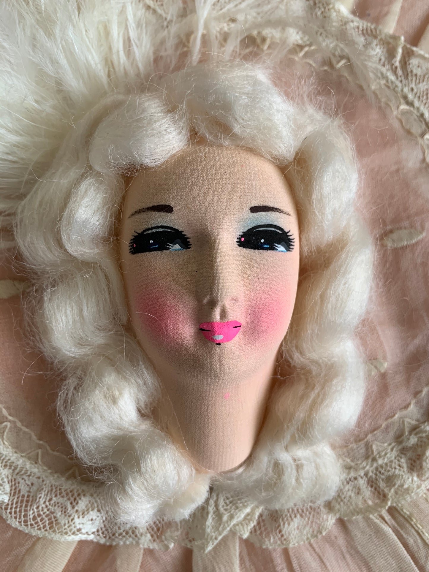 Vintage assembled doll face pillow