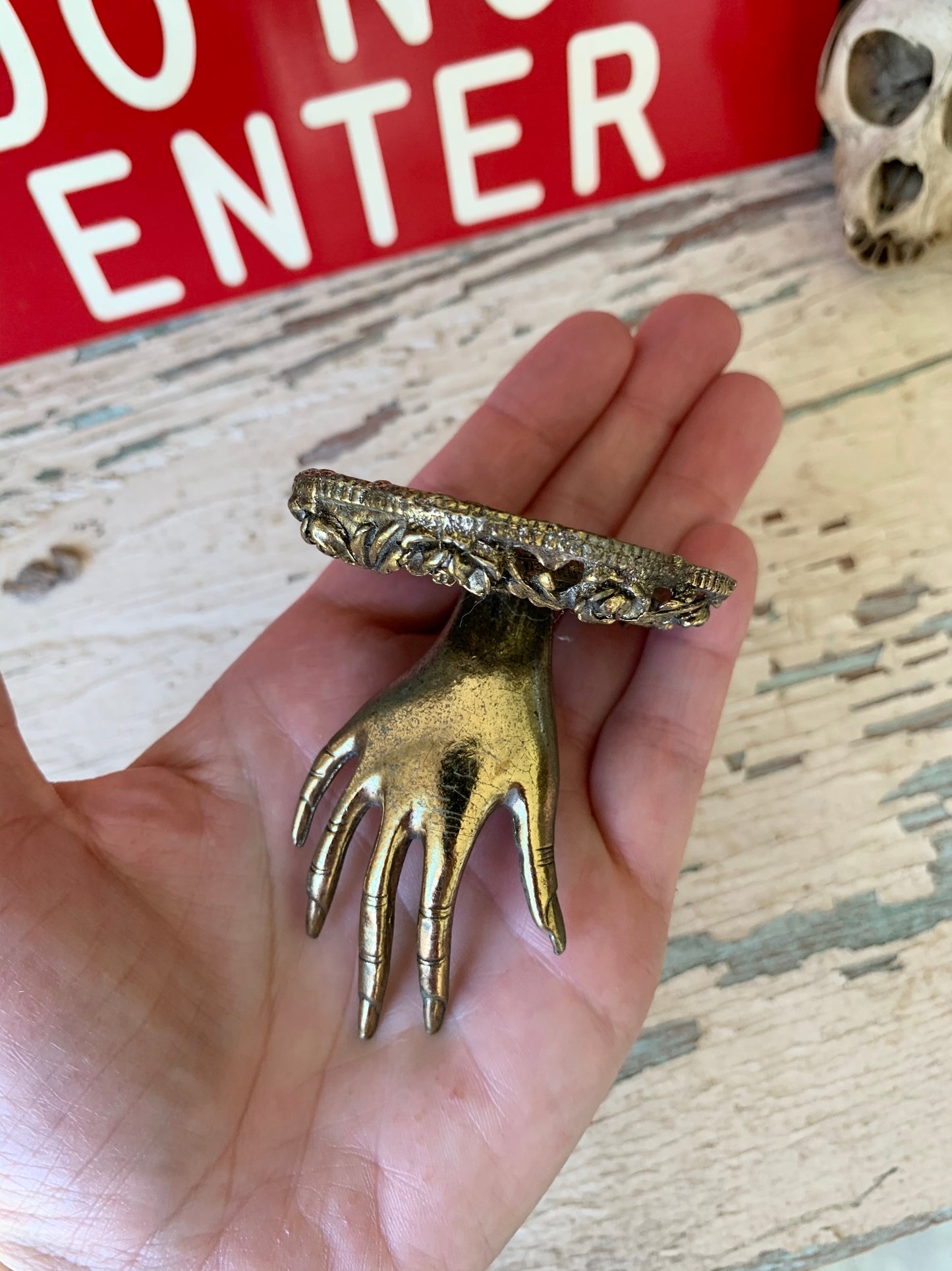 Vintage mini creepy claw hand ring holder