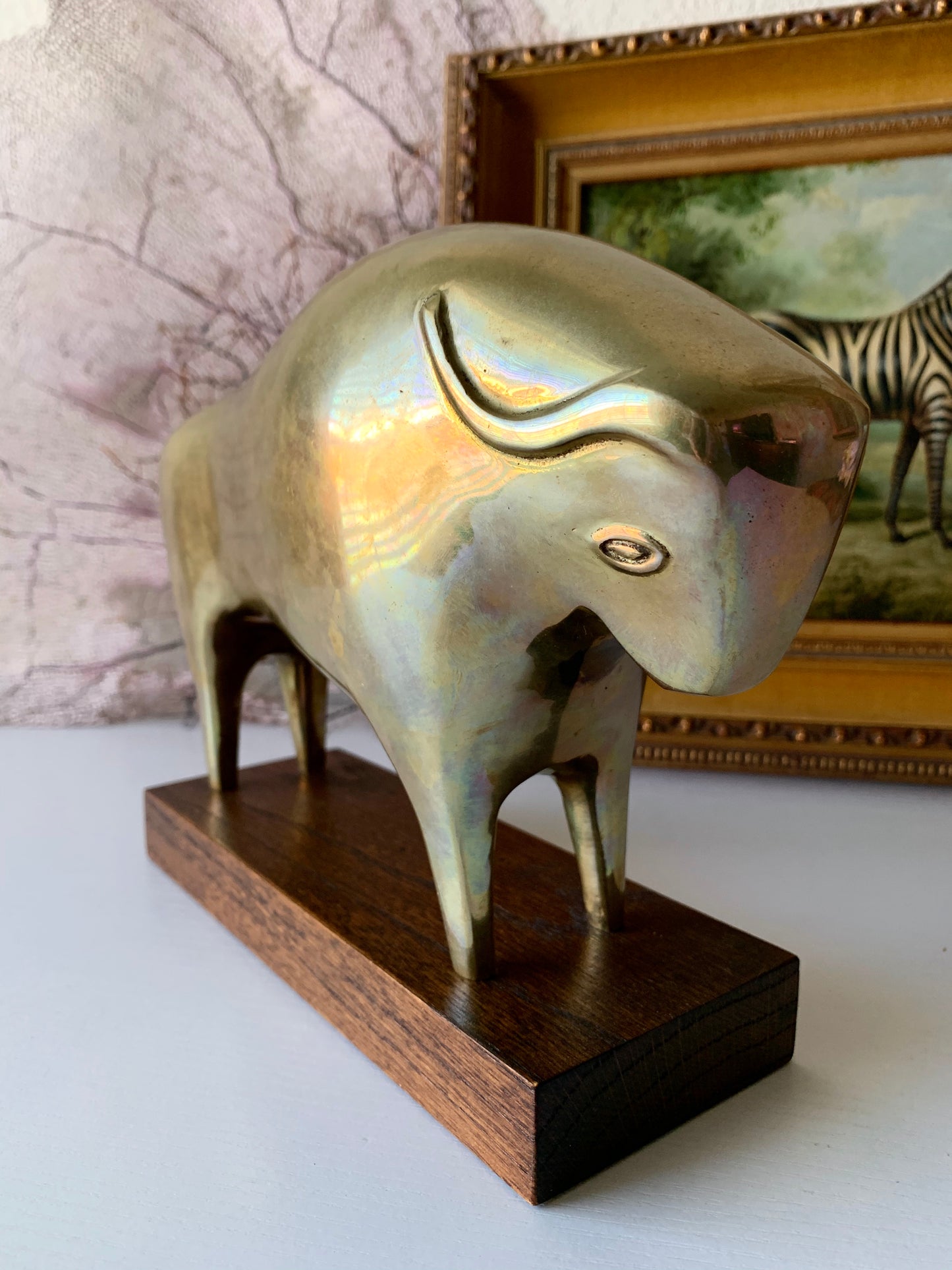 Vintage brass bull statue