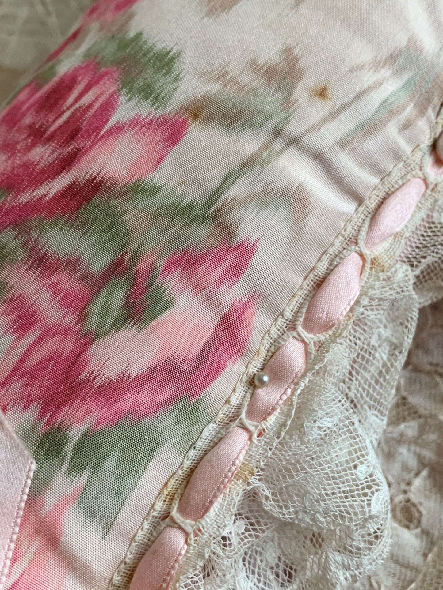 Vintage pink silk ribbon stuffed pincushion