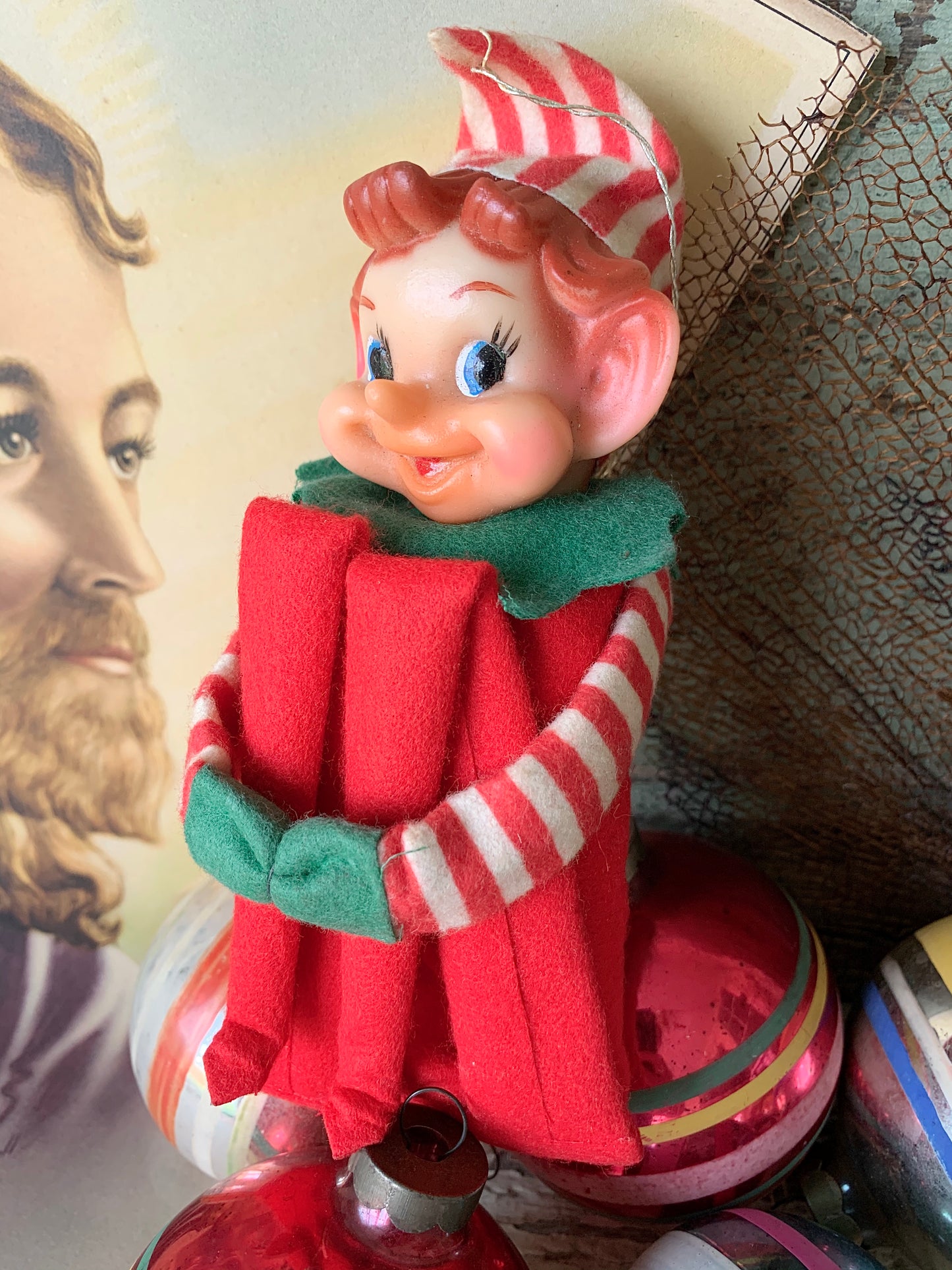 Vintage knee hugger elf Christmas shelf sitter pixie