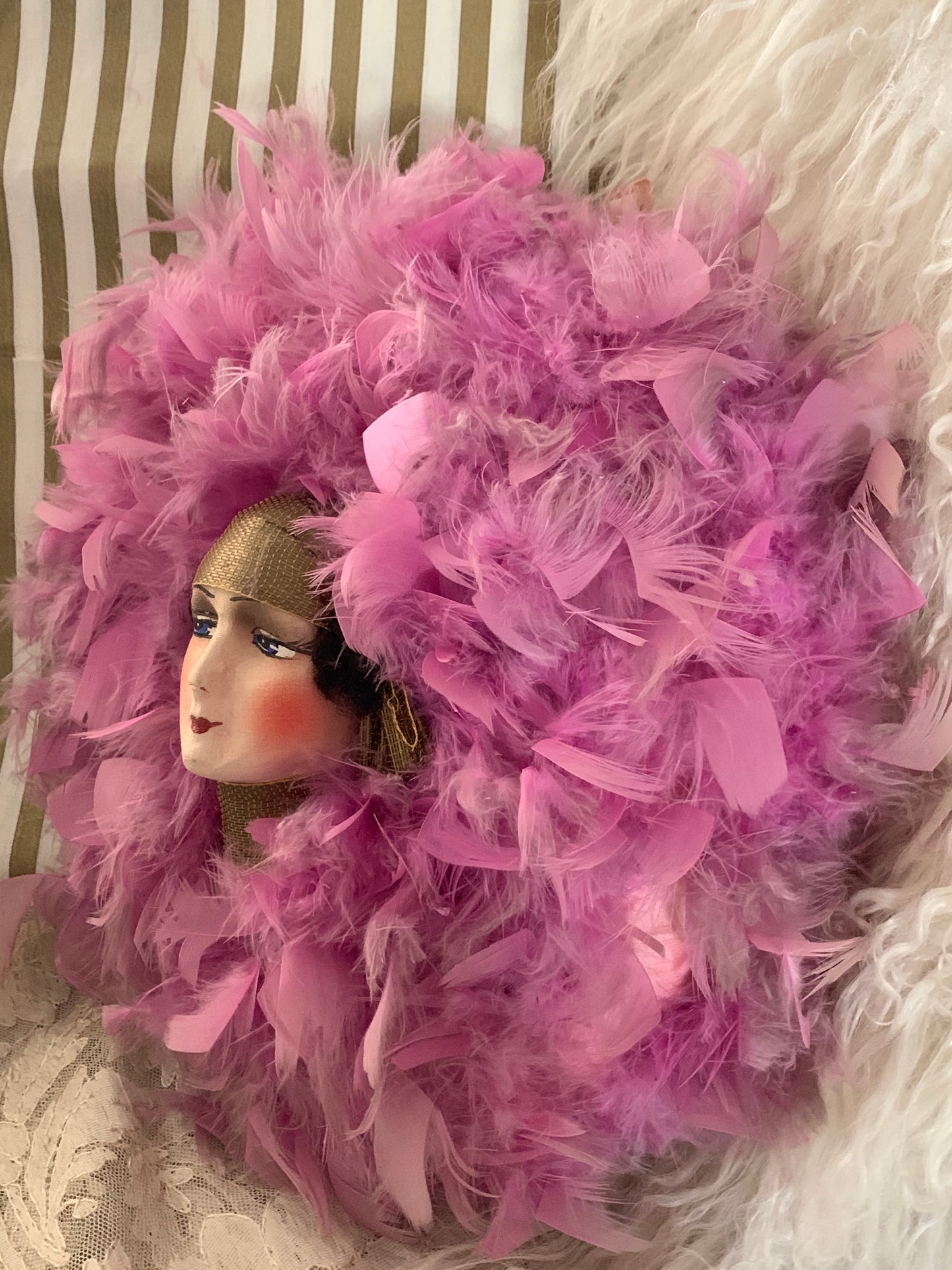Vintage boudoir doll head pillow